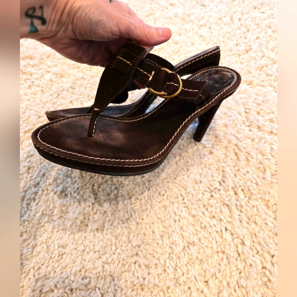Bally Salbris Suede Leather Chocolate Brown Heels Ladies Size 6 Vintage